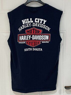 HARLEY-DAVIDSON Motorcycle Men's XL Navy Sleeveless Hill City SD T-Shirt Shirt